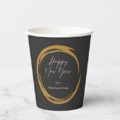 Happy New Year Text Gold Fleck Ring dunkelgrau Pappbecher (Vorderseite)