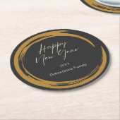 Happy New Year Text Gold Fleck Ring dunkelgrau Runder Pappuntersetzer (Angewinkelt)