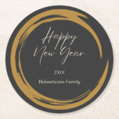 Happy New Year Text Gold Fleck Ring dunkelgrau Runder Pappuntersetzer (Vorderseite)