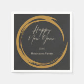 Happy New Year Text Gold Fleck Ring dunkelgrau Serviette (Vorderseite)