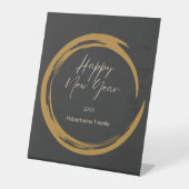 Happy New Year Text Gold Fleck Ring dunkelgrau Sockelschild (Vorderseite)