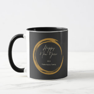 Happy New Year Text Gold Fleck Ring dunkelgrau Tasse