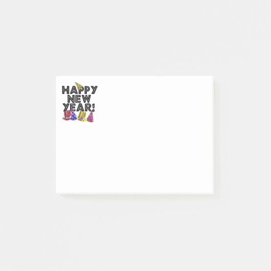 Happy New Year - Text mit Party Hats Post-it Klebezettel (Vorderseite)