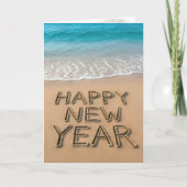 Happy New Year Text On a Tropical Beach Karte (Vorderseite)