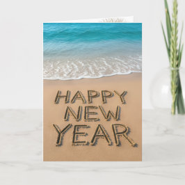 Happy New Year Text On a Tropical Beach Karte