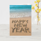 Happy New Year Text On a Tropical Beach Karte (Gelbe Blume)