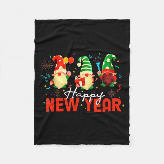 Happy New Year Three Gnomes Fireworks Confetti Nye Fleecedecke (Vorderseite)