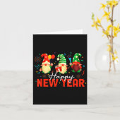 Happy New Year Three Gnomes Fireworks Confetti Nye Karte (Gelbe Blume)