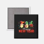 Happy New Year Three Gnomes Fireworks Confetti Nye Magnet (Vorderseite/Rückseite)