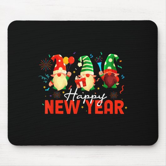 Happy New Year Three Gnomes Fireworks Confetti Nye Mousepad (Vorne)