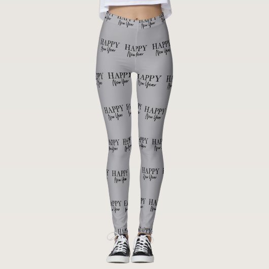 Happy New Year Trendy Black and Gray Leggings (Vorderseite)