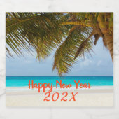 Happy New Year Tropical Beach Custom Bottle Labels Schaumweinetikett (Einzelnes Label)