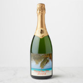 Happy New Year Tropical Beach Custom Bottle Labels Schaumweinetikett (Vorderseite)