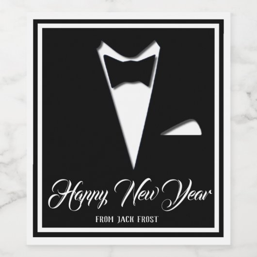 Happy New Year Tuxedo (oder Ihr Text) Weinetikett (Einzelnes Label)