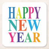 Happy New Year Typografy Rechteckiger Pappuntersetzer (Vorderseite)