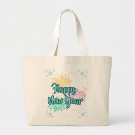 Happy New Year Typography Celebration Jumbo Stoffbeutel