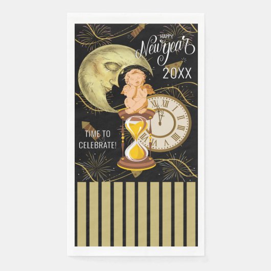 Happy New Year Vintag Look Paper Handtücher Serviette (Vorderseite)