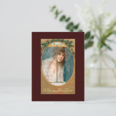 Happy New Year Vintag Postkarten Lady in WIndow (Stehend Vorderseite)