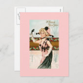 Happy New Year Vintag Postkarten Lady Masquerade (Vorne/Hinten)
