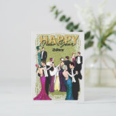 Happy New Year Vintag Retro Art Déco Postkarte (Stehend Vorderseite)