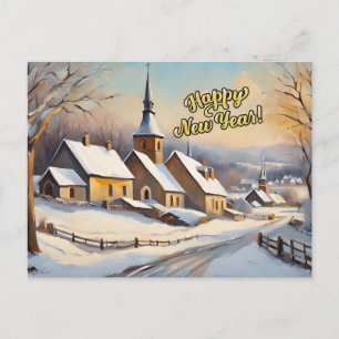 Happy New Year Vintag Winter Church Feiertagspostkarte