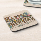 Happy New Year, Vintage Currier & Ives Print Getränkeuntersetzer (Linke Seite)