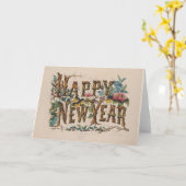  Happy New Year, Vintage Currier & Ives Print Karte (Gelbe Blume)