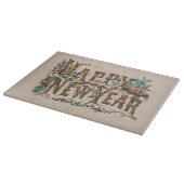 Happy New Year, Vintage Currier & Ives Print Schneidebrett (Ecke)
