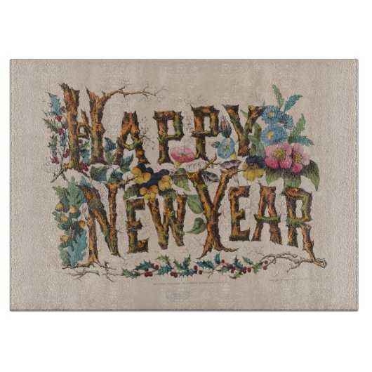 Happy New Year, Vintage Currier & Ives Print Schneidebrett (Vorderseite)