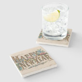 Happy New Year, Vintage Currier & Ives Print Steinuntersetzer (Seitenansicht)