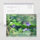 Happy New Year Violet Green Lila Flora Art Deco Postkarte (Vorne/Hinten)