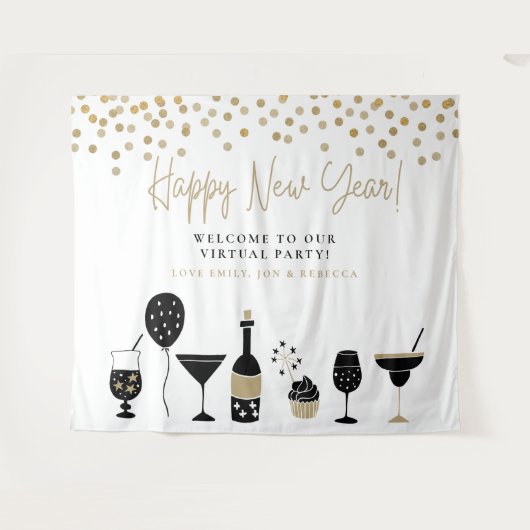 Happy New Year Virtual Party Hintergrundnamen Wandteppich (Vorderseite (Horizontal))