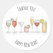 Happy New Year Watercolor Cocktails Danke Runder Aufkleber (Vorderseite)