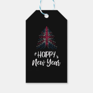 Happy New Year Weihnachtsbaum mit britischer Flagg Geschenkanhänger