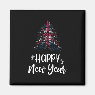 Happy New Year Weihnachtsbaum mit britischer Flagg Magnet