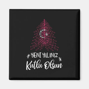 Happy New Year Weihnachtsbaum mit türkischer Flagg Magnet