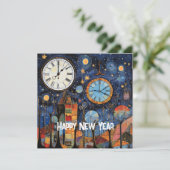 Happy New Year Whimsical Illustration Feiertagskarte (Stehend Vorderseite)