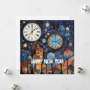 Happy New Year Whimsical Illustration Feiertagskarte