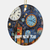 Happy New Year Whimsical Illustration Keramik Ornament (Links)