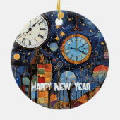 Happy New Year Whimsical Illustration Keramik Ornament (Hinten)