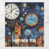 Happy New Year Whimsical Illustration Weinetikett (Einzelnes Label)