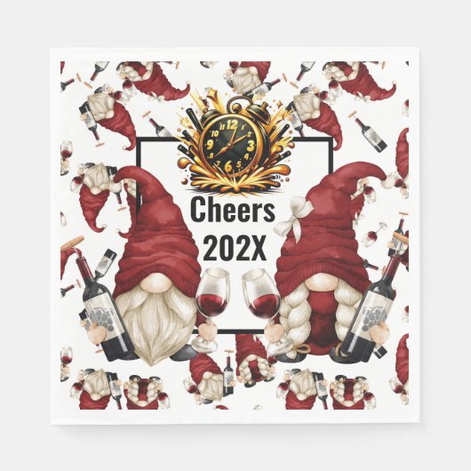 Happy New Year Wine Gnomes Serviette (Vorderseite)