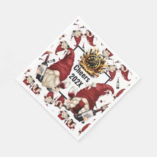 Happy New Year Wine Gnomes Serviette (Ecke)
