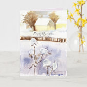 Happy New Year Winter Snow House Karte (Gelbe Blume)