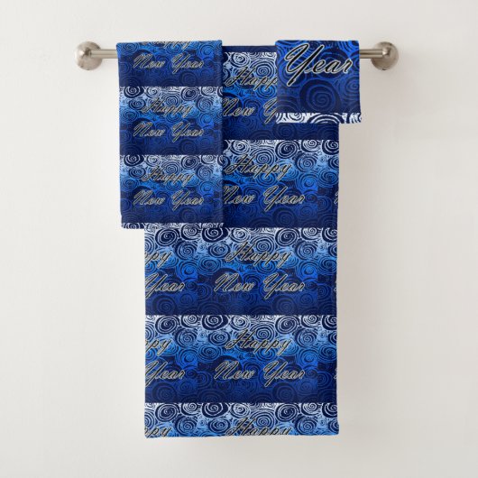 Happy New Year Wirbel Blue Badhandtuch Set (Insitu)