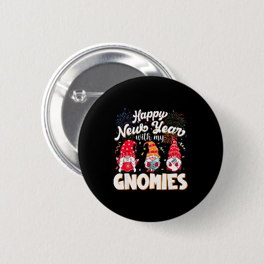 Happy New Year With My Gnomies Fireworks Kids Men Button (Vorne & Hinten)