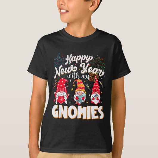 Happy New Year With My Gnomies Fireworks Kids Men T-Shirt (Vorderseite)