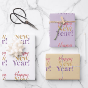 Happy New Year Word Art Geschenkpapier Set