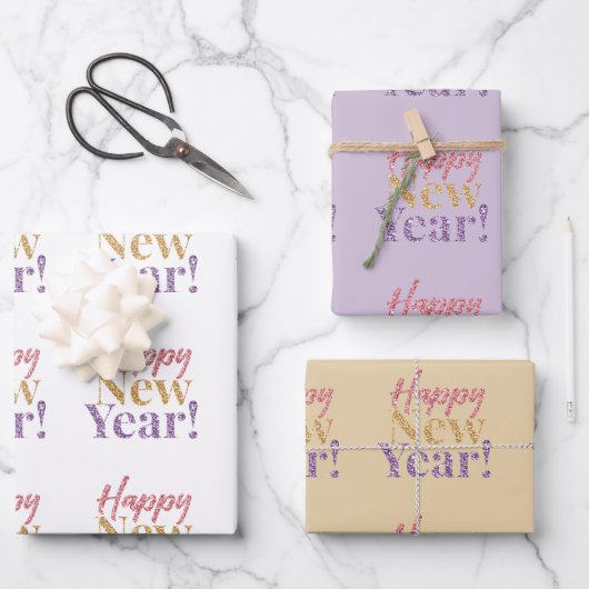 Happy New Year Word Art Geschenkpapier Set (Vorderseite)