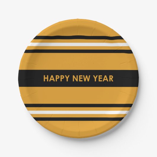 Happy New Year Yellow and Black Pappteller (Vorderseite)